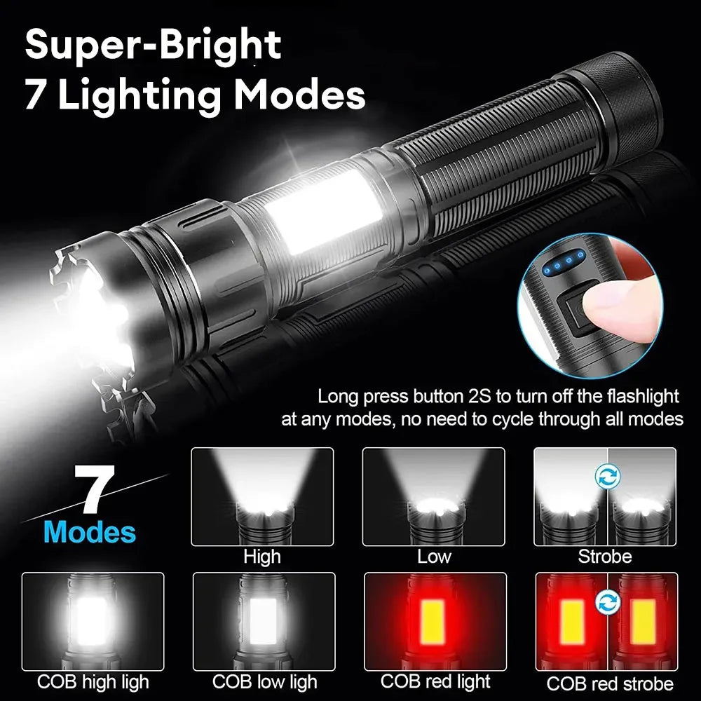 1000000LM Most Powerful Led Flashlight Rechargeable LED Flashlights High Power Zoom Torch Long Range 3000m Tactical Lantren