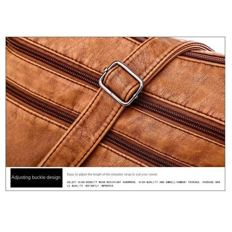Washed leather women's bag 2024 European and American retro shoulder bag versatile large-capacity crossbody bag PU soft leather