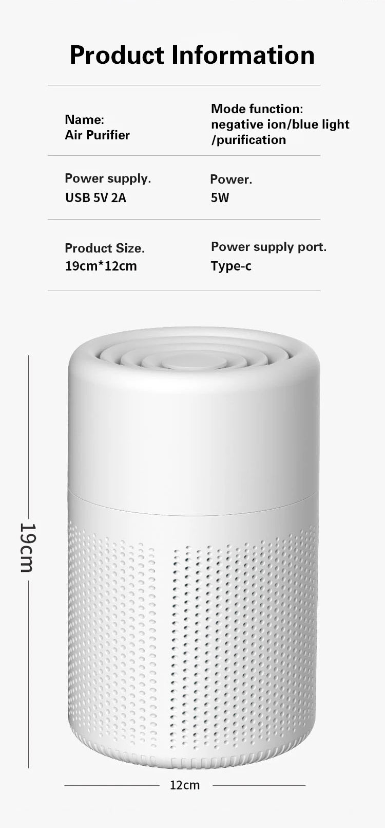 Air Purifiers Home Remove Smoke Odor Formaldehy Air Cleaner HEPA Filter PM 2.5 Air Freshener for Car Bedroom Small Air Purifier