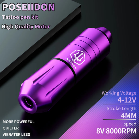 Tattoo Kit POSEIDON V5 Purple Tattoo Pen Kit For Permanent Makeup Tattoo Machine Kit High Power Tattoo Power Supply Tattoo Gun K