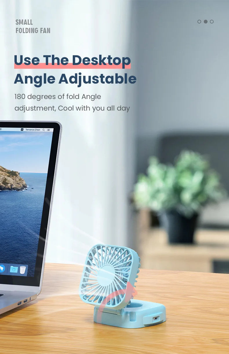 Handheld Portable Fan with Mirror, Mini Fan Small Personal Fan, 500mAh USB Rechargeable Neck Fan Foldable, Quiet Pocket Fan