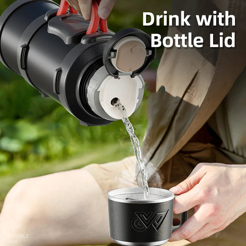 Stainless Steel Thermos Bottle with Handle Outdoor Portable Large Capacity Thermal Water Bottle ,Keep Hot and Cold for 72H