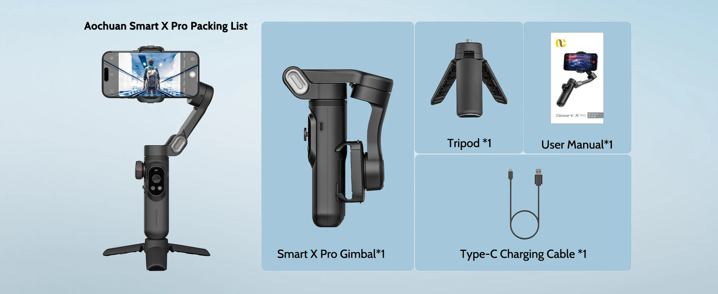 AOCHUAN Smart XPro Smartphone 3 Axis Gimbal Stabilizer For iPhone and Android Smartphone Shooting Video with Fill light Effects