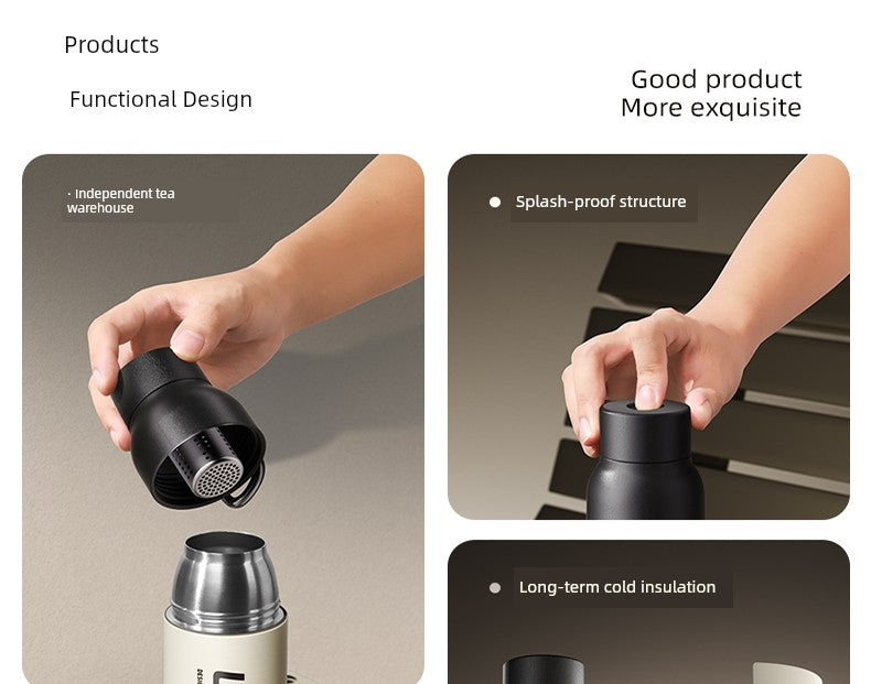 Vacuum Cup 2024 New Arrival Tea Water Separation Good-looking Tea Cup Men's Outdoor Tea Portable Quickly Open Stainless Steel Water Cup