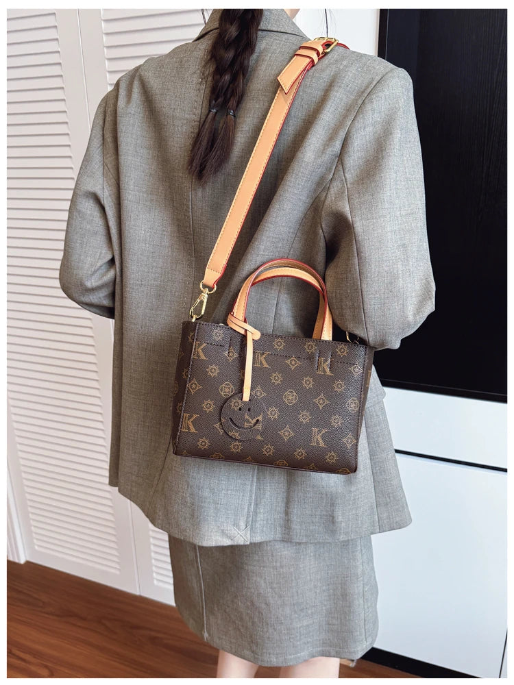 Classic Leather Tote Bag For Ladies, Shoulder Strap And Spacious, Elegant Popular Handbag By Luxury Brand For Women