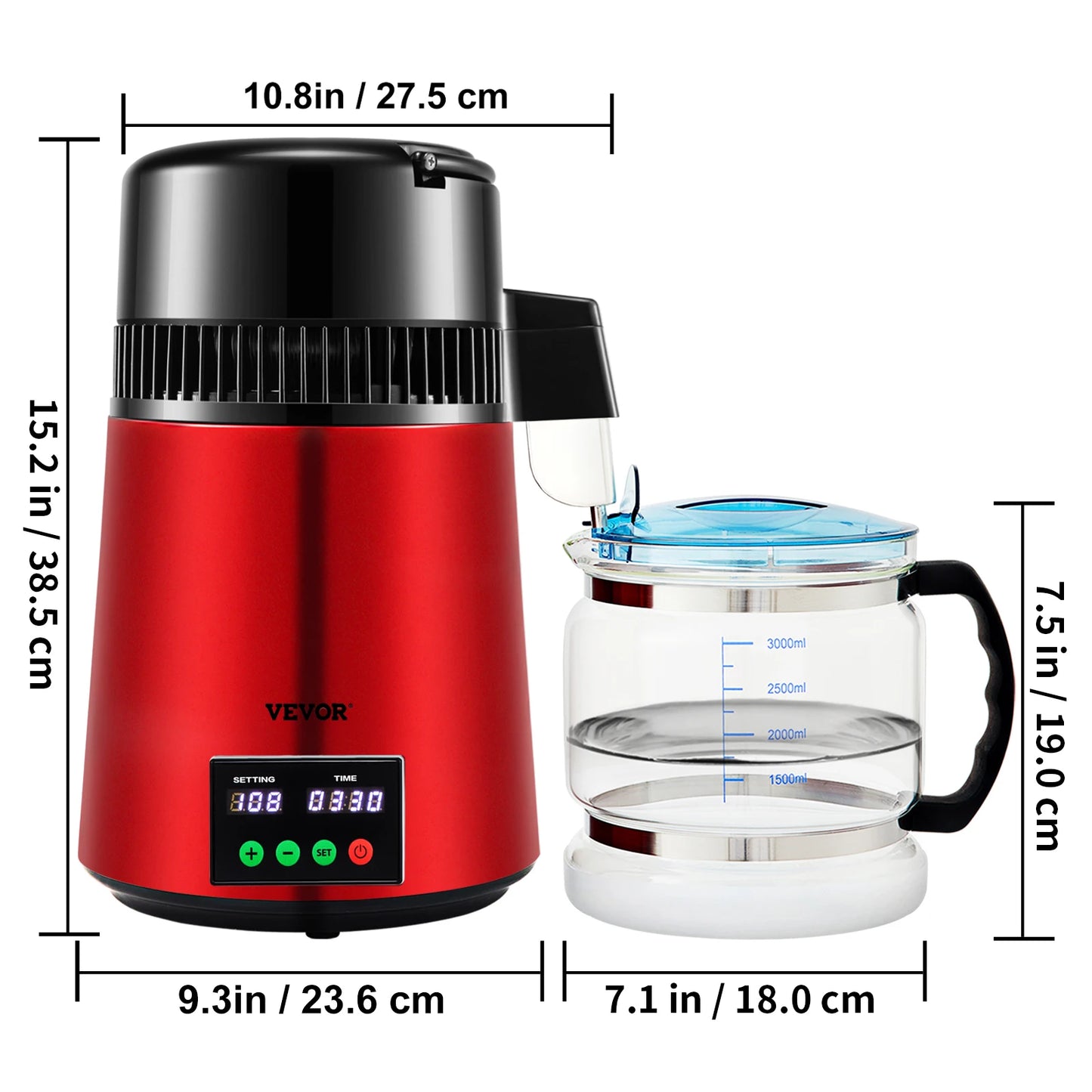 SucceBuy 4L Water Distiller Purifier Filter 1 L/H Distilling Speed Dispenser Drinking Bottle Softener Touch Screen Home Use