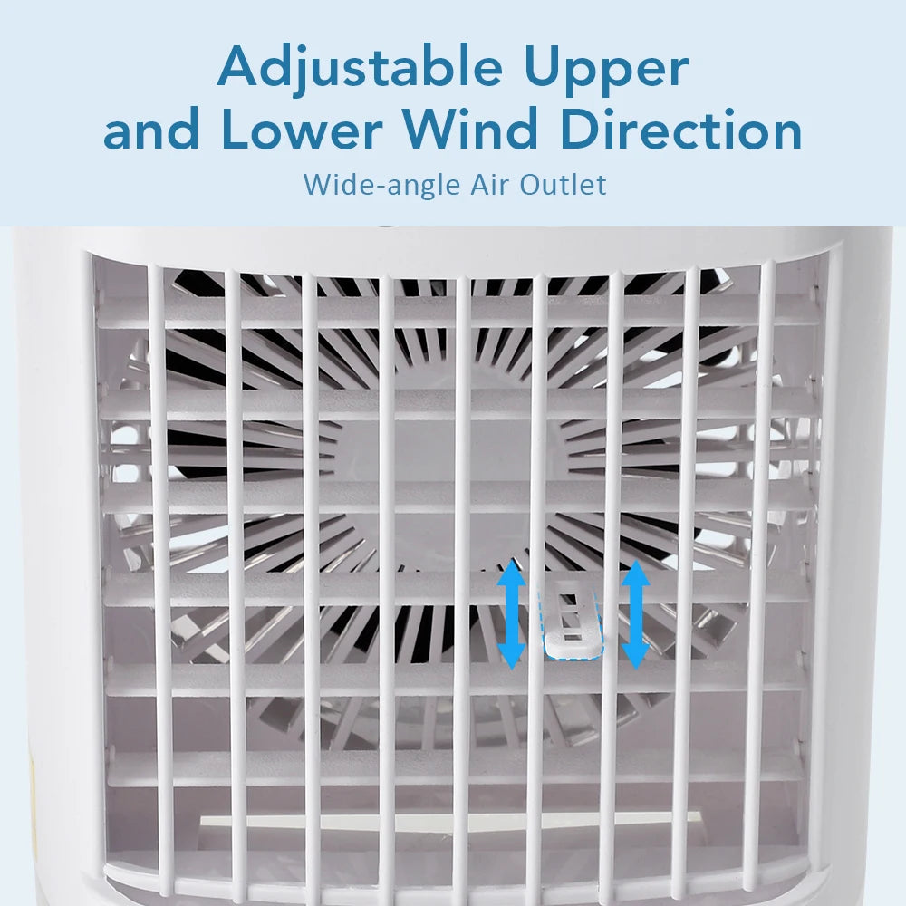 Portable Air Conditioner with Colorful Atmosphere Light Water Cooling Fan USB Table Fan 700ml Water Tank Desktop Fan Humidifier