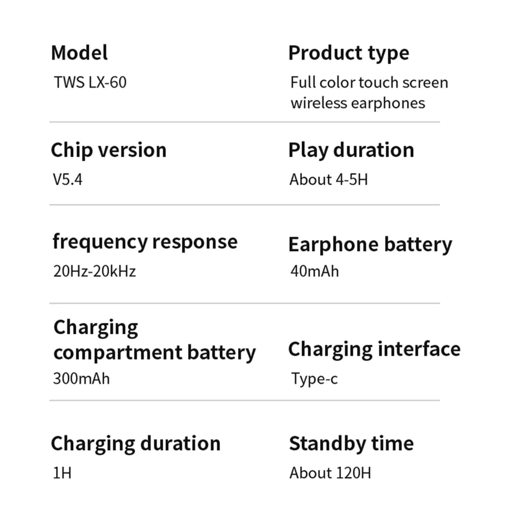 LX-60 Full Touch Screen Headphones ANC Bluetooth 5.4 Noise Cancelling Earphones HiFi Stereo Wireless In-Ear ENC Earbuds With Mic