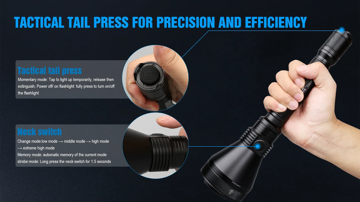 Ultra Tactical LED Flashlight LMNS SBT-90 4800LM High Power Rechargeable Military Torch Light for Hunting Self-Defense Camping