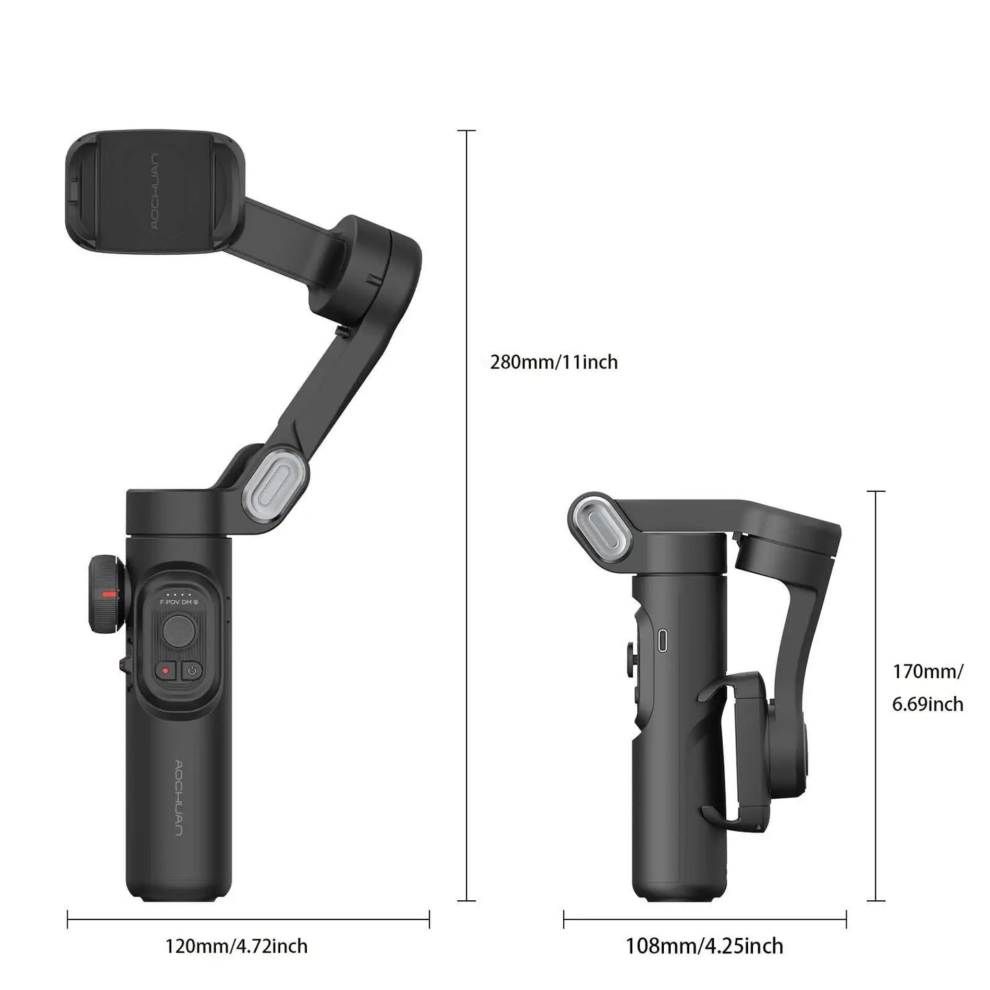 AOCHUAN 3-Axis Handheld Gimbal Stabilizer for Smartphone with Fill Light for iPhone Android Face Tracking Vlog
