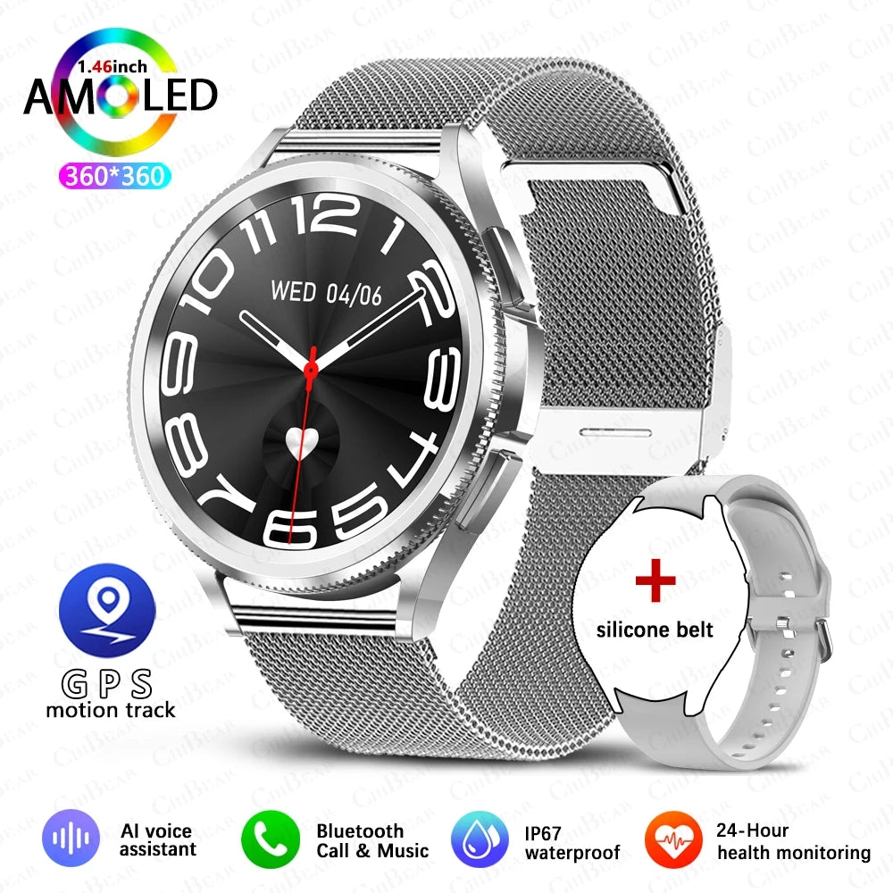 2025 New Watch 6 Classic Smartwatch Men GPS Sports Amoled Screen Heart Rate Waterproof Bluetooth Call Music Smart Watch Women