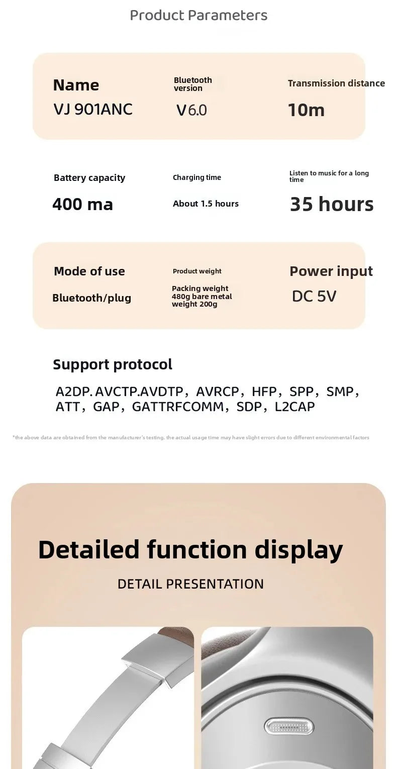 Wireless Headset Bluetooth 5.3 Retro Headphones HIFI Stereo Noise Canceling Earphone Long Standby Stylish Comfortable Headphones