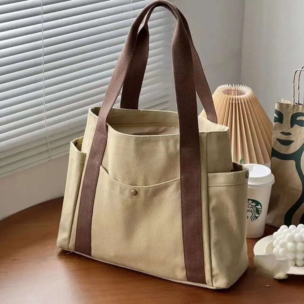 Large Capacity Tote Canvas Bag for Work Outgoing High Appearance Commuting Versatile Art Student Clothing Book Shoulder Bag.