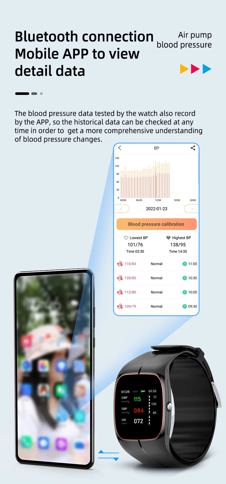 Medical Grade Smart Watch Air Pump Airbag Precise Sphygmomanometer Heart Rate Thermometer Monitor Wristband Elderly Health Watch