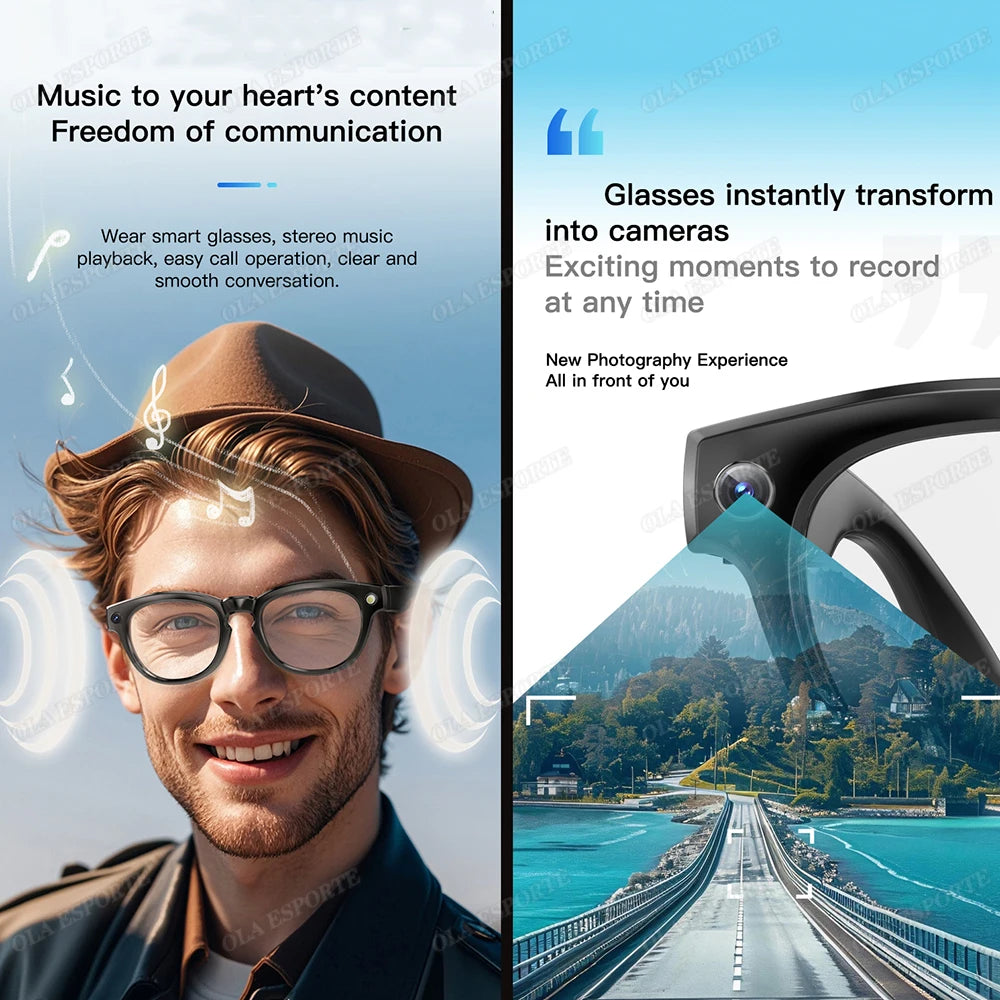 AI Smart Glasses Photo Sense Camera Bluetooth Music Call Intelligent Recording Ip65 Waterproof Bluetooth Sunglasses Men, Women