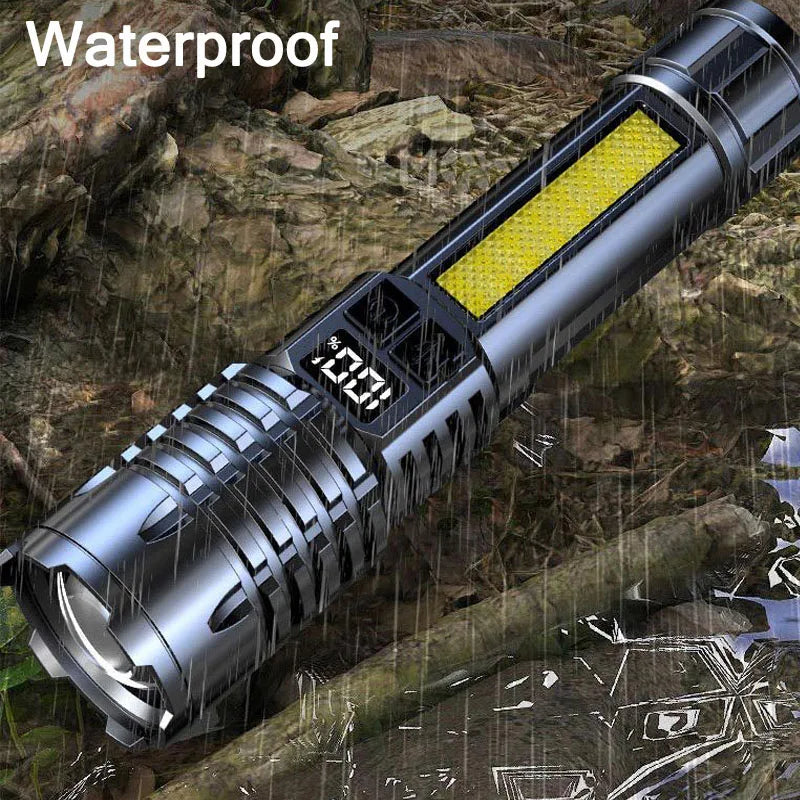High Power Rechargeable Led Flashlight Very Strong Led Flashlight With Side Light Torch For Outdoor Camping Hiking