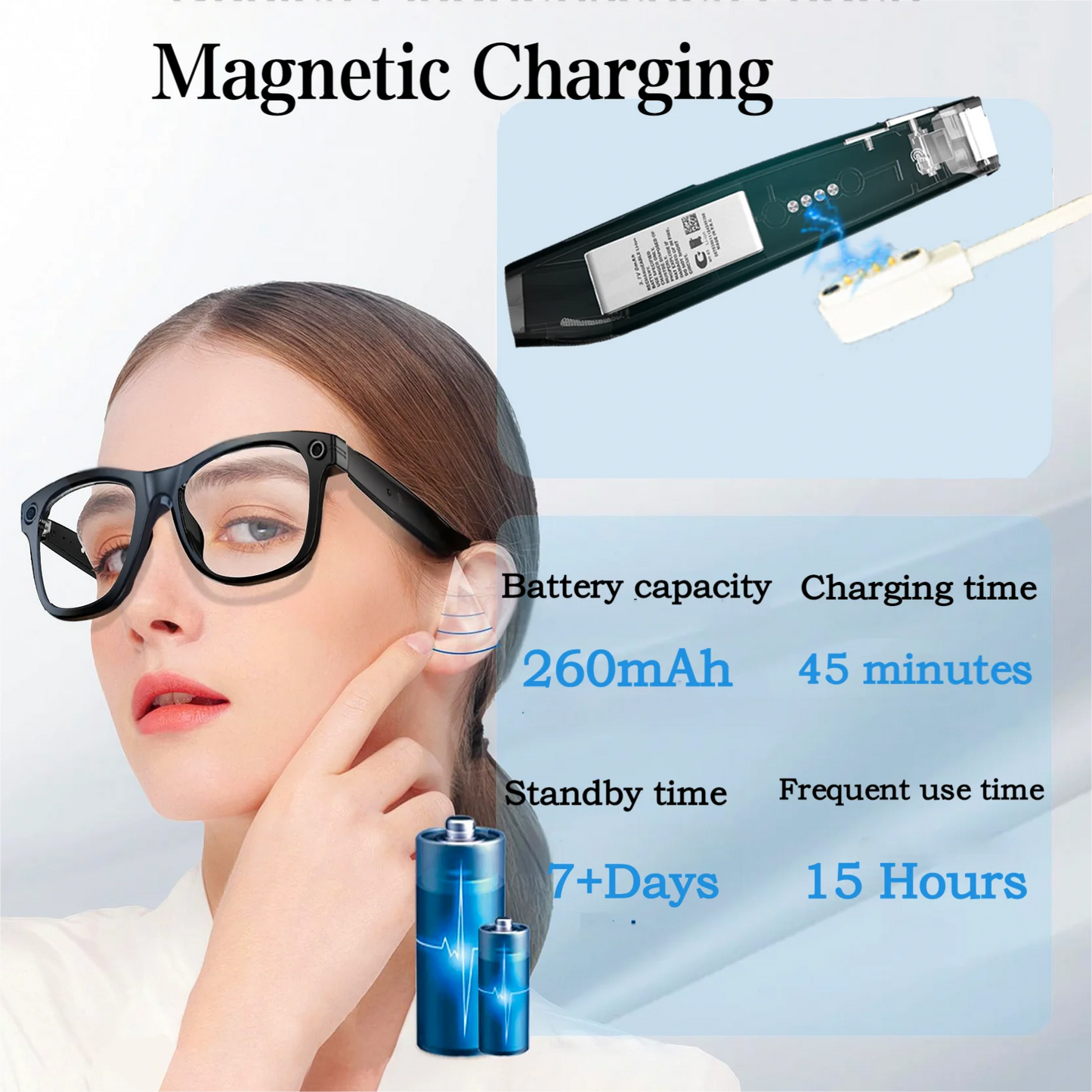 Smart Glasses With AI,Bluetooth Music Glasses With 140+ Translation,Anti-Blue Light Lenses,Camera Glasses For Travel, Meeting