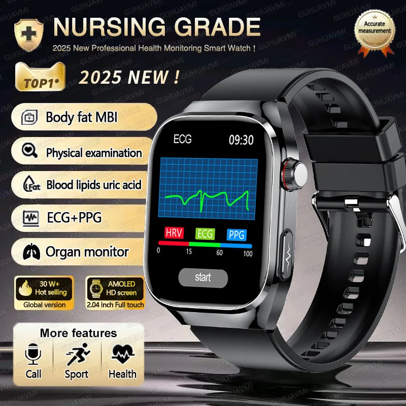 2025 New Three Highs Blood Pressure Smartwatch ECG Uric Acid Heart Rate Clock Body Analysis Health Monitoring Watches