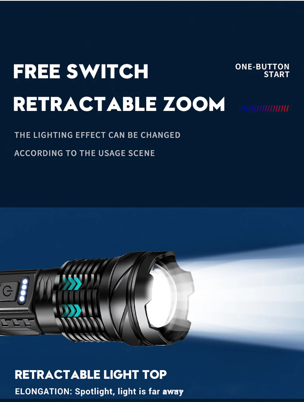 Powerful XHP50 LED Flashlight Waterproof 18650 Torch With Side Light 7 Modes Camping Fishing Lantern USB Rechargeable Zoom Lamp