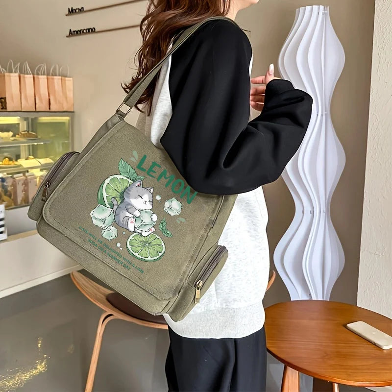 Retro Old Women's Bag Green Fresh Pattern Small Shoulder Large Capacity New Fashion Vintage Print Crossbody