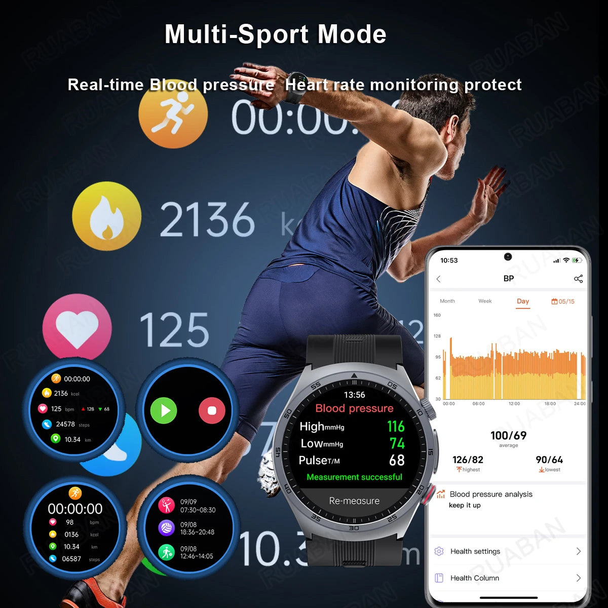 Airbag Smart Watch 2025 New Health watch men Air pump True Accurately Blood Pressure watches Uric Acid Blood Lipids