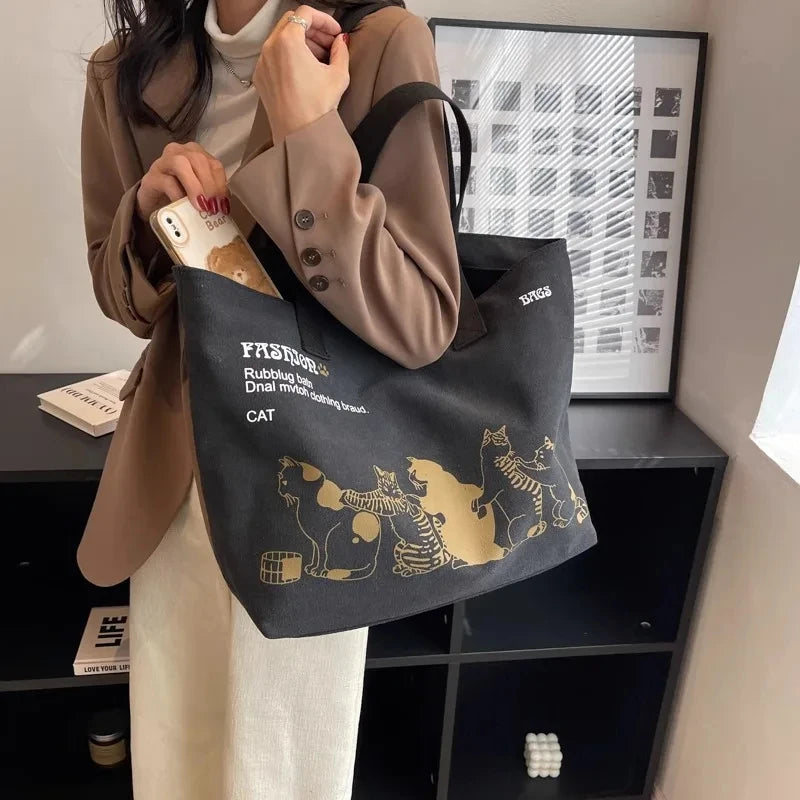 Women's Lady Canvas Tote Bag Fashionable Spacious Durable Shoulder Bag with Zipper Closure and Classic Design Perfect for Work
