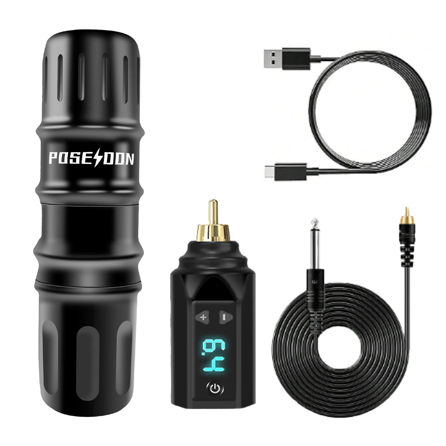 Tattoo Kit POSEIDON High Power Tattoo Pen Kit For Permanent Makeup Tattoo Machine Kit Black Wireless Tattoo Gun Kit