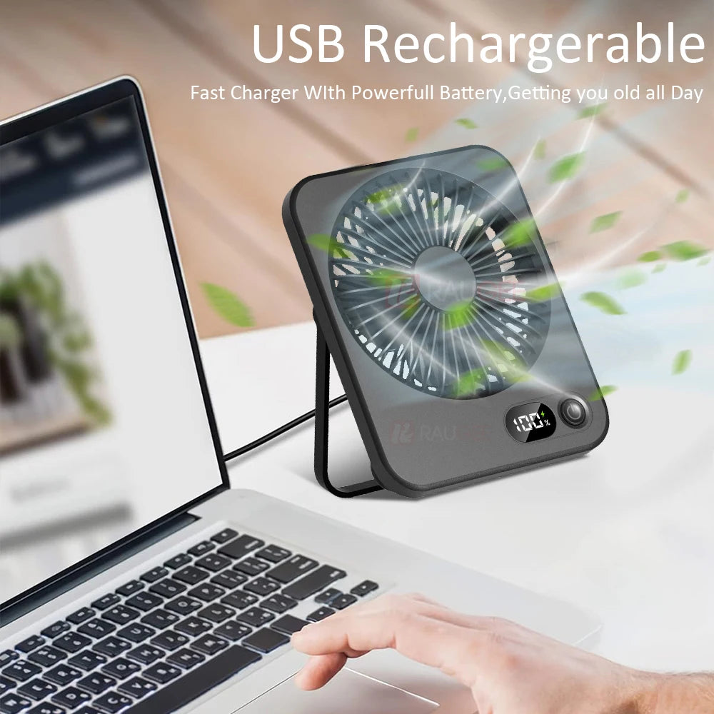 Desk Fan Portable Desktop Fan Mini USB Rechargeable Fans 5 Speed Adjustable 180° Foldable Portable Small Silent Fan for Office