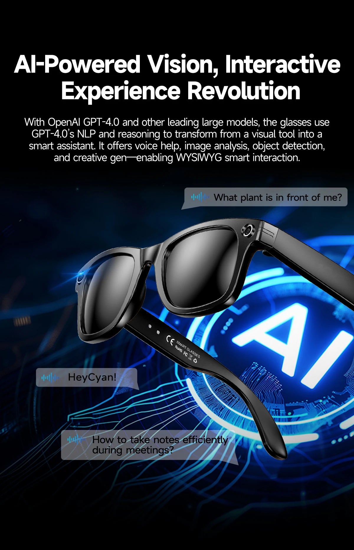 LIGE 800W Pixels Smart Glasses Recording Videos AI Photo Recognition Answer Translation 270mAh IP65 Waterproof Bluetooth Glasses