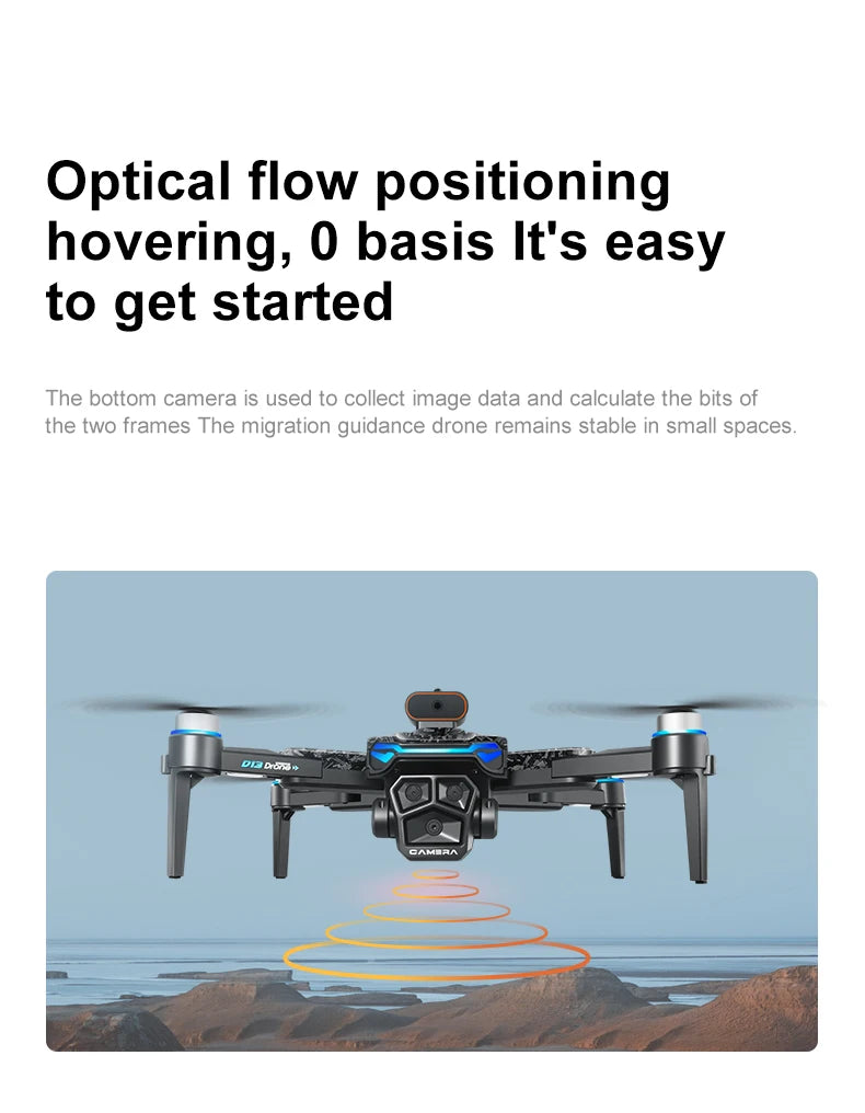 New D13 RC Drone 4K Professional HD Triple Camera 5G WIFI FPV Dron 360° Obstacle Avoidance Brushless Large Screen Quadcopter