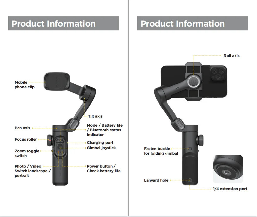 AOCHUAN 3-Axis Handheld Gimbal Stabilizer for Smartphone with Fill Light for iPhone Android Face Tracking Vlog