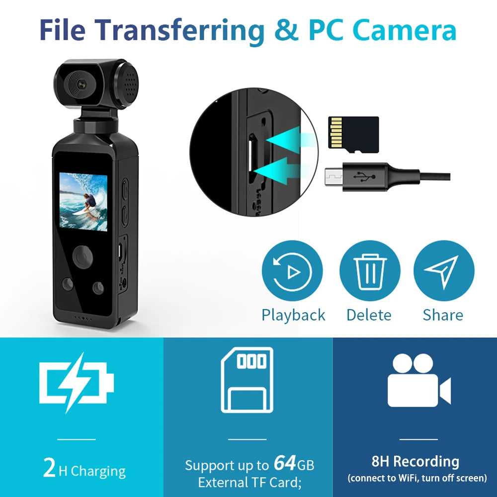 4K Pocket Camera 1080P WiFi Full HD Pocket Camera 270 Rotatable Mini Outdoor Sport DV With Waterproof Case Video Camcorders Gift