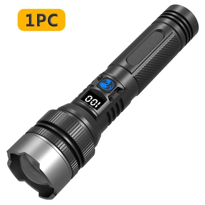 Super Bright LED Portable Flashlight USB Rechargeable Torch with Built-in Battery High Lumen Outdoor Waterproof Camping Lantern