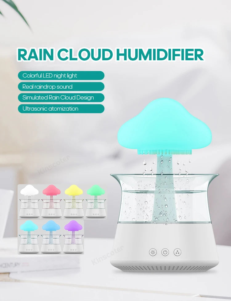 Rain Cloud Electric Air Humidifier 300ml Aroma Diffuser Zen Rain Water Drops Colorful Night Light Humidifier for Home Gift