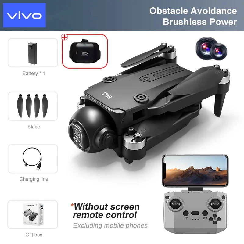 VIVO D18 Drone 8K Aerial HD Dual Camera Photography Intelligent Obstacle Avoidance Brushless Power 5G WIFI GPS Return VR Drone