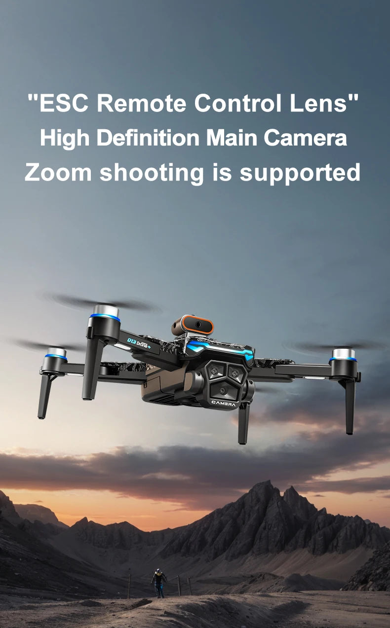 New D13 RC Drone 4K Professional HD Triple Camera 5G WIFI FPV Dron 360° Obstacle Avoidance Brushless Large Screen Quadcopter