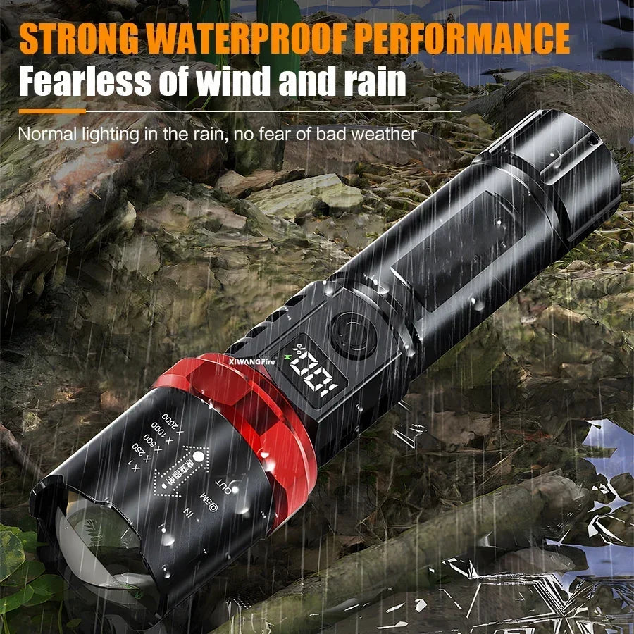 Heinast 1000LM Powerful LED Flashlight Display TYPE-C Rechargeable Light Telescopic Zoom Torch Outdoor Camping Fishing Lantern