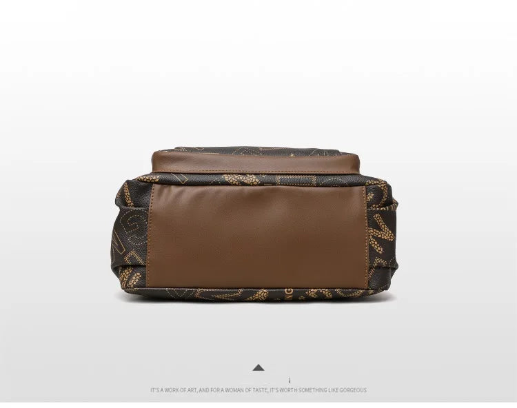 Ladies Middle-Aged Bag Large Capacity printed Work Clothing Soft Leather Multi-Pocket Cross-Body Bag Retro Shoulder Bag
