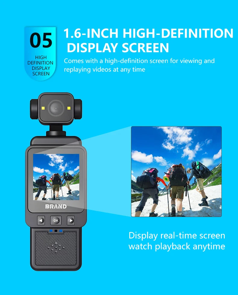 1080P Handheld Sports Pocket Camera HD Display 180° Rotatable WiFi Wireless Video Recorder Built-in Fill Light Motion Camera