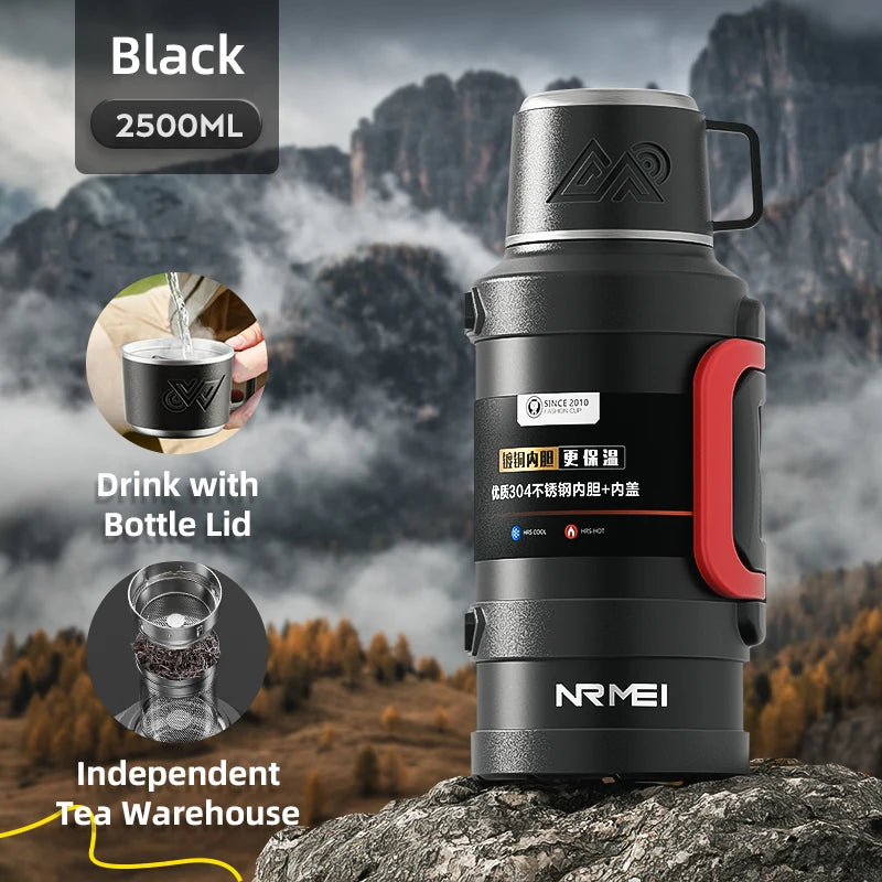 Stainless Steel Thermos Bottle with Handle Outdoor Portable Large Capacity Thermal Water Bottle ,Keep Hot and Cold for 72H