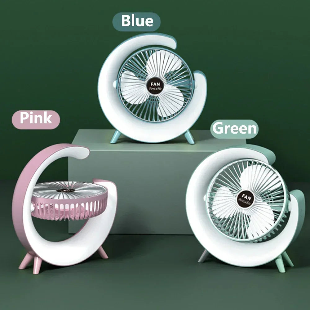 2025 Portable USB power Desk Fan 180 Degree Rotatable with Colorful Light Personal Table Fan for Home Office Bedroom Dorm
