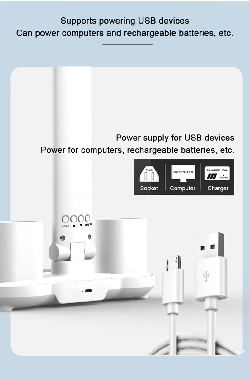 Rechargeable Table Lamp for Study, Desk Lamp Reading Light Led Table Light with Fan, Led Clock Dispaly Reading Lamp
