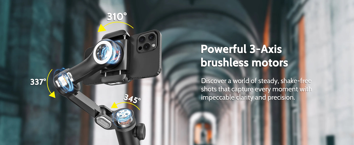 AOCHUAN Smart XPro Smartphone 3 Axis Gimbal Stabilizer For iPhone and Android Smartphone Shooting Video with Fill light Effects