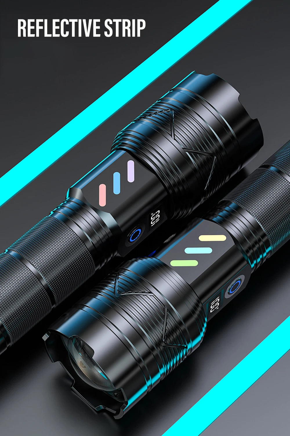 Super Bright 60W LED Flashlight with Power Bank Function, Rechargeable Telescopic Zoom Torch, 5 Modes, IP64,for Hunting/Camping