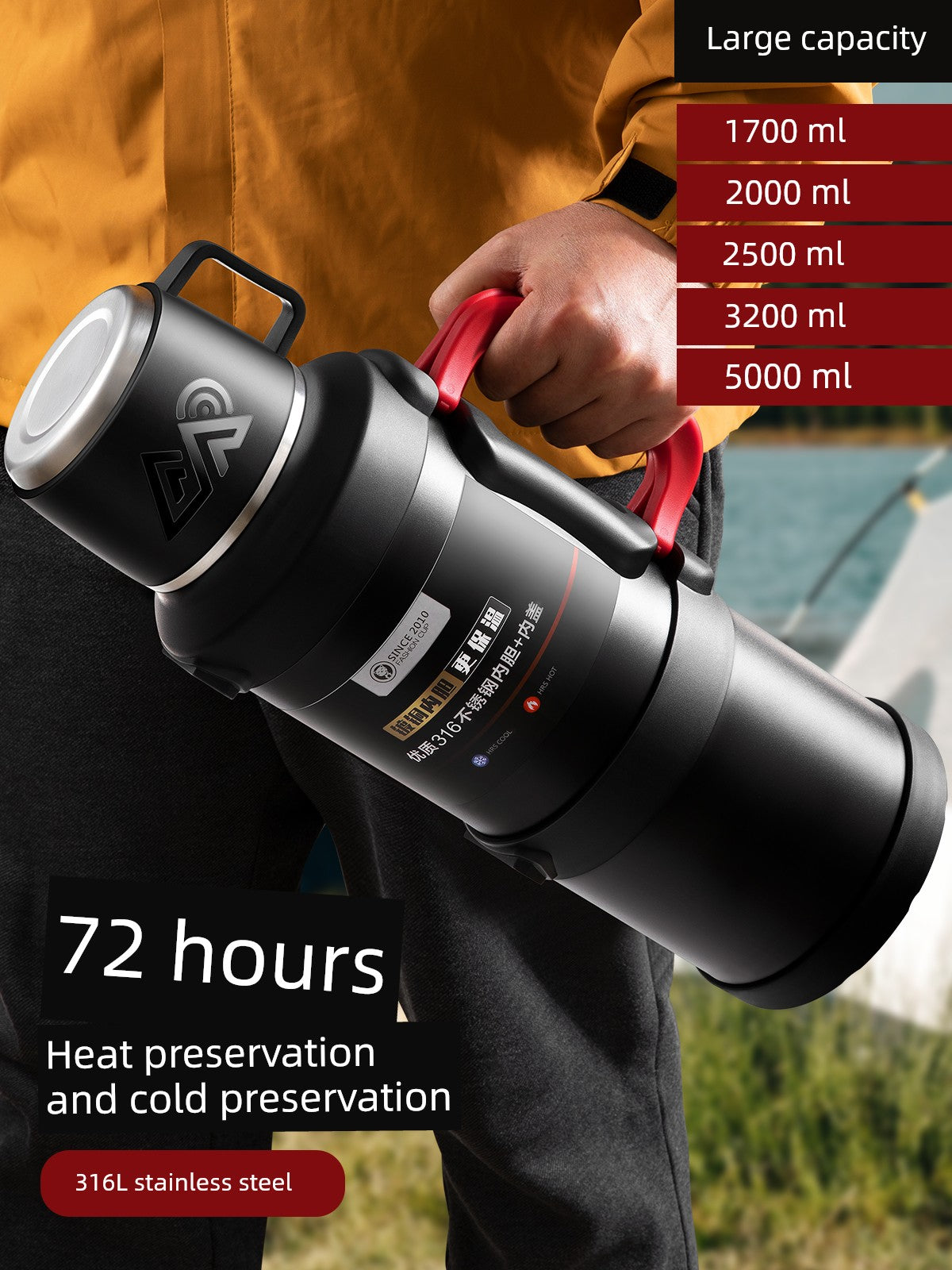 2024 Thermal Pot Large Capacity Men Outdoor Thermal Cold Preservation Dual Use Water Cup