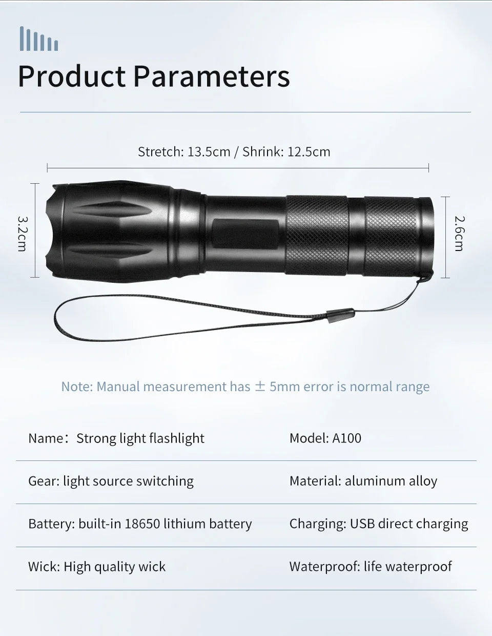 LED Aluminum Flashlight Outdoor Adventure Sports Emergency Flashlight Premium Black Color Changeable Light Compact and Portable