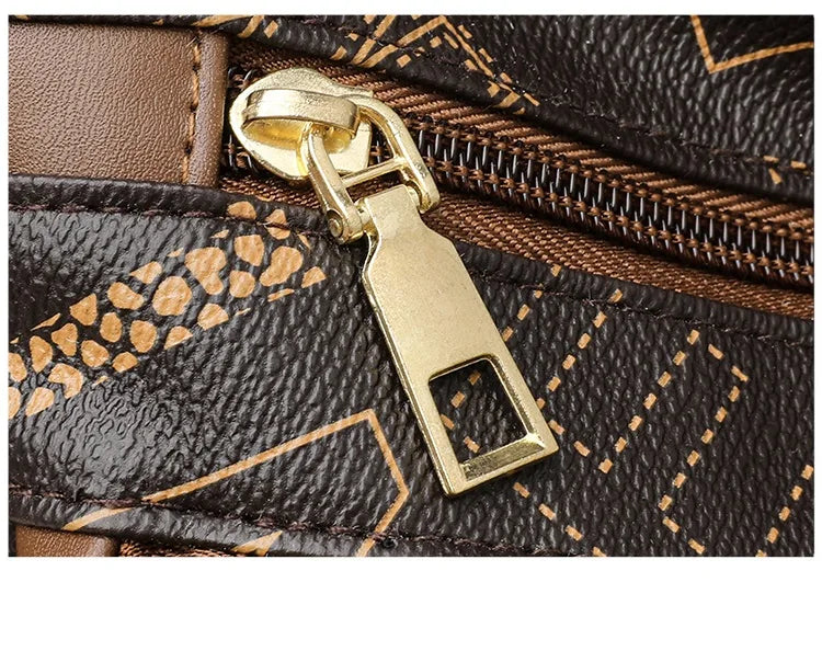 Ladies Middle-Aged Bag Large Capacity printed Work Clothing Soft Leather Multi-Pocket Cross-Body Bag Retro Shoulder Bag