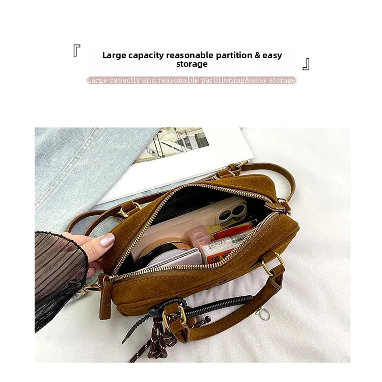 2025 New Fashionable dull Polish bag portable women's full retro crossbody bag shoulder bag popular