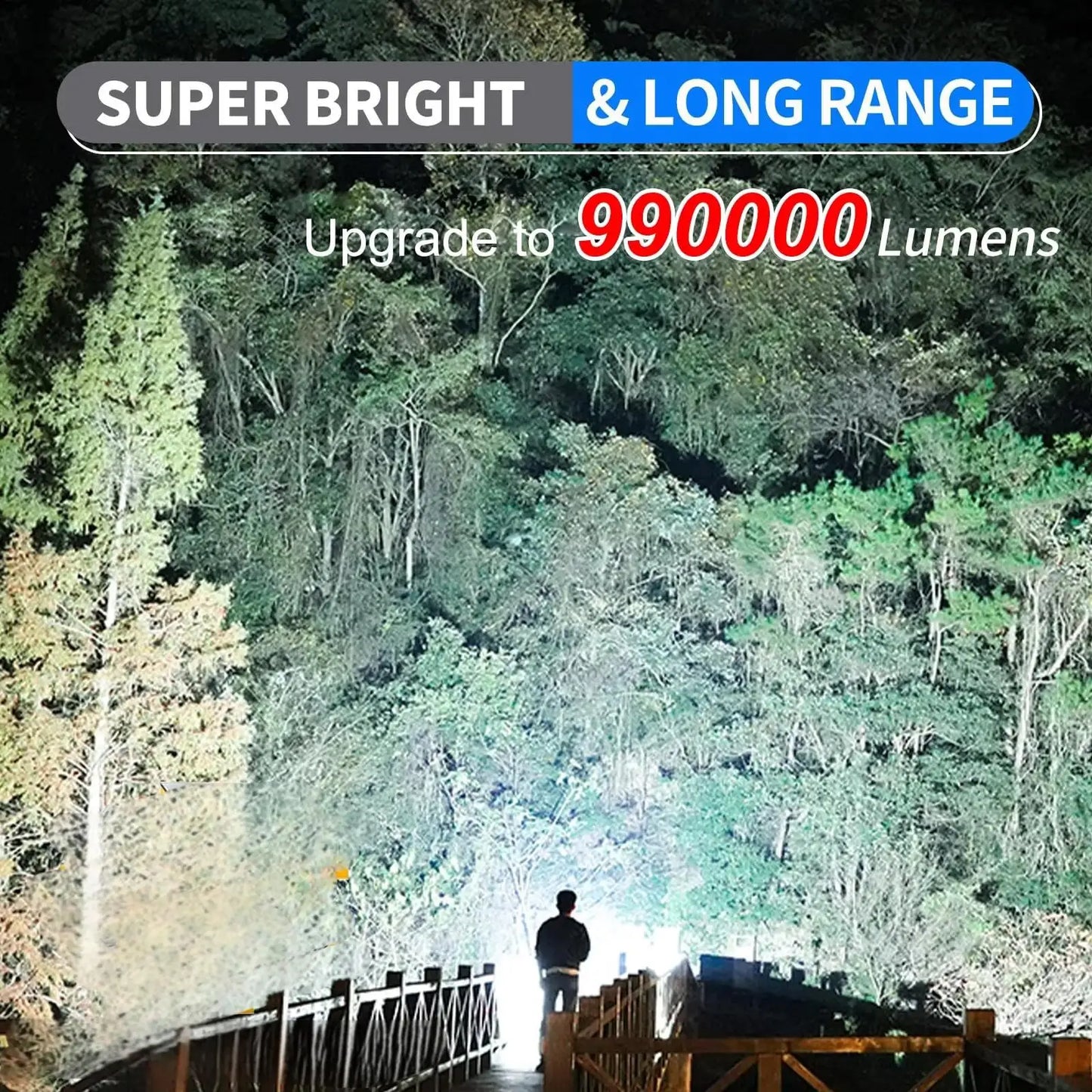 Powerful 200000 High Lumen LED Flashlight Super Bright Rechargeable Portable Ultra Power USB C Torch lamp Outdoor Emergency use