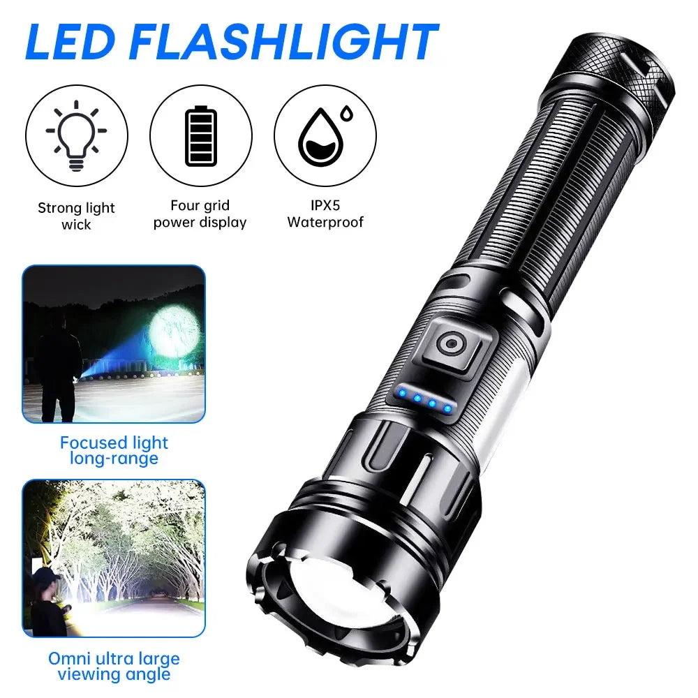 1000000LM Most Powerful Led Flashlight Rechargeable LED Flashlights High Power Zoom Torch Long Range 3000m Tactical Lantren